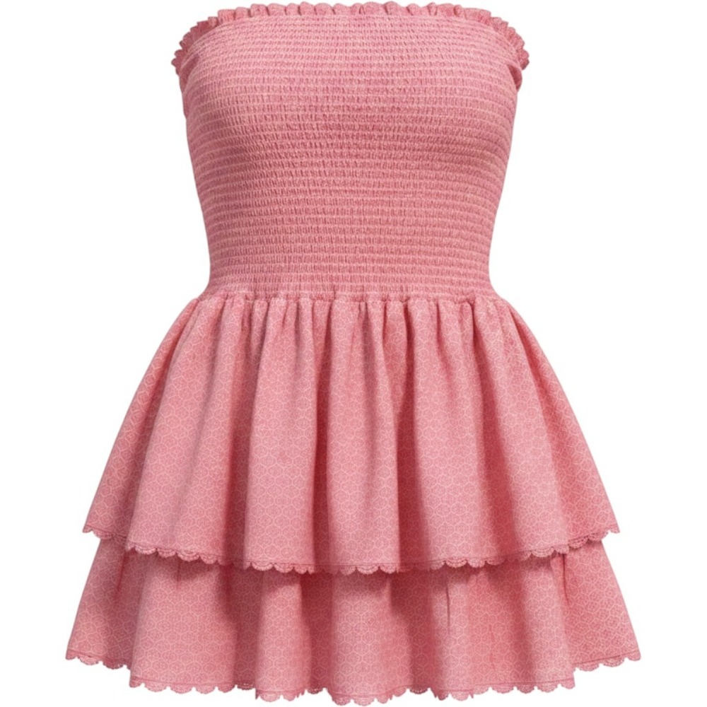 Sky to Moon Pink Smocked Strapless Ruffle Mini Dress SM-D20631D Womens Medium‎